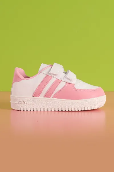 Pembe (30-35 Filet)Kalın Taban Delikli Cırtlı Şerit Çizgili Çocuk Spor Ayakkabı 353596
