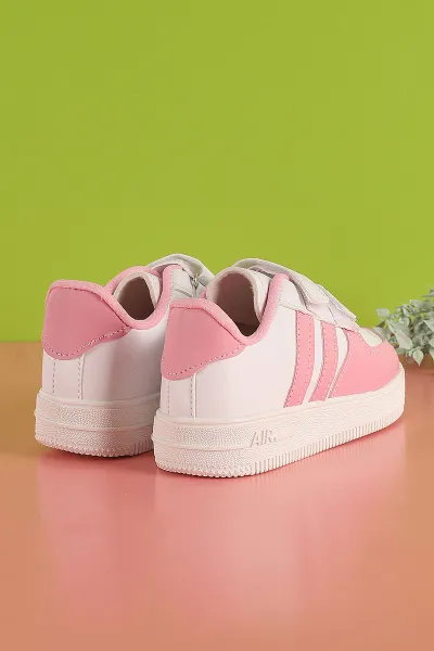 Pembe (30-35 Filet)Kalın Taban Delikli Cırtlı Şerit Çizgili Çocuk Spor Ayakkabı 353596
