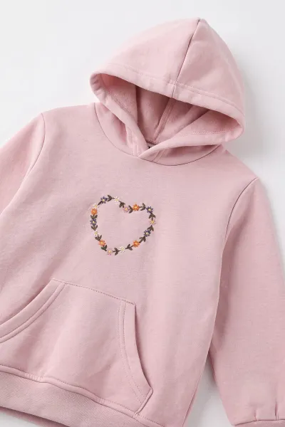 Pembe (4-12 Yaş) 3 İplik Şardonlu Sweatshirt Kot Pantolon Kız Çocuk İkili Takım 497602