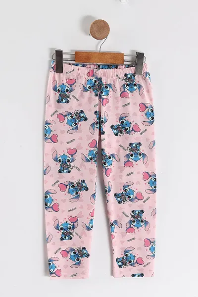 Pembe (4-12 Yaş) Baskılı Uzun Kol Ön Düğmeli Göz Bandı Detaylı Kız Çocuk Pijama Takım 453260
