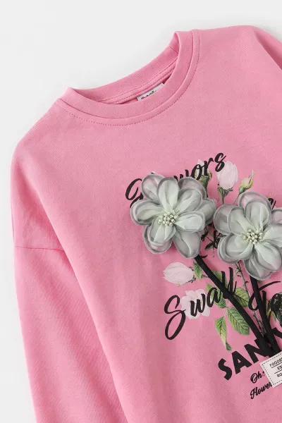 Pembe (4-12 Yaş) Baskılı ve Aksesuarlı Oysho Kız Çocuk 2'li Takım 502122