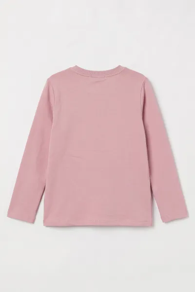Pembe (4-12 Yaş) Fiyonk Taş Baskılı İçi Şardonlu Kız Çocuk Sweatshirt 498567
