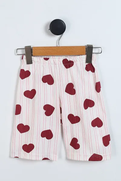 Pembe (4-12 Yaş) Kalp Desenli Kısa Kol ve Şortlu Yazlık Kız Çocuk Pijama Takım 341038