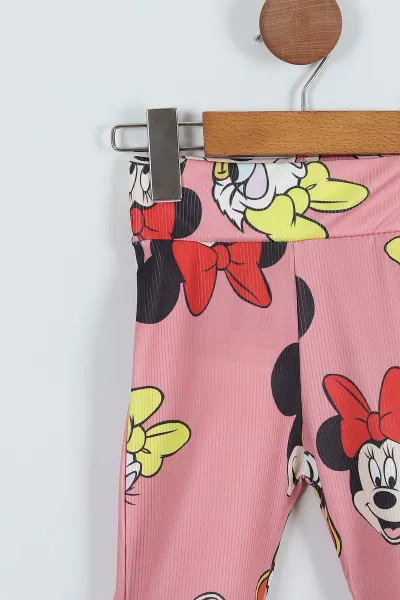 Pembe (4-12 Yaş) Karakter Baskılı İspanyol Paça Fitilli Kız Çocuk Tayt 260037