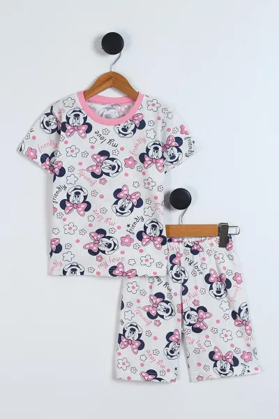 Pembe (4-12 Yaş) Karakter Desenli Kısa Kol ve Şortlu Yazlık Kız Çocuk Pijama Takım 341035