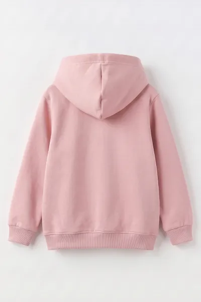 Pembe (4-12 Yaş) Karakter Nakışlı Kapüşonlu 3 İp Şardonlu Kız Çocuk Sweatshirt 495038