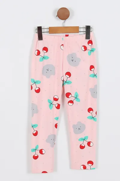 Pembe (4-12 Yaş) Kiraz Baskılı Ön Düğmeli Göz Bandı Detaylı Kız Çocuk Pijama Takım 337935
