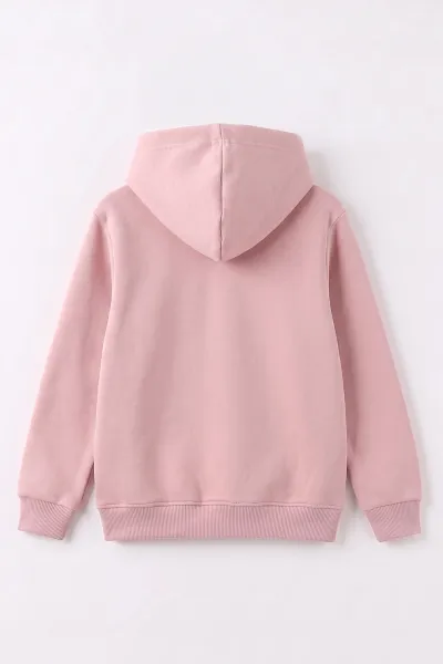 Pembe (4-12 Yaş) Love Nakışlı Kapüşonlu 3 İp Şardonlu Kız Çocuk Sweatshirt 495033