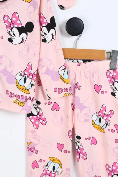 Pembe (4-12 Yaş) My Friends Baskılı Ön Düğmeli Göz Bandı Detaylı Kız Çocuk Pijama Takım 337937