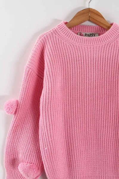 Pembe (4-12  Yaş)  Ponponlu Triko Kazaklı Kot Pantolonlu Kız Çocuk Takım 443356