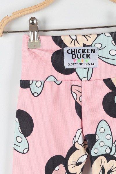 Pembe (4-12 Yaş) Puanlı Fare Baskılı Fitilli Kız Çocuk Tayt 173351
