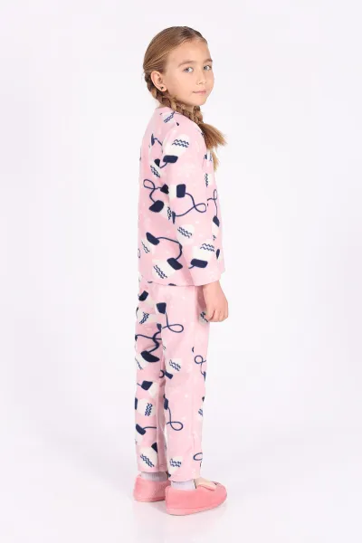 Pembe (4-12 Yaş)Eldiven  Desenli Polar Kumaş Kız Çocuk Pijama Takımı 327474