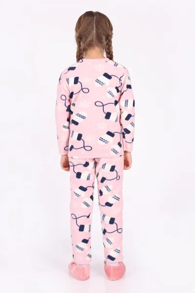 Pembe (4-12 Yaş)Eldiven  Desenli Polar Kumaş Kız Çocuk Pijama Takımı 327474