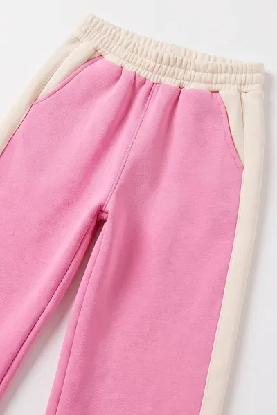 Pembe (4-12 Yaş)Hello Nakışlı 3 İp Şardonlu Bol Paça Kız Çocuk Kışlık Takım 490336