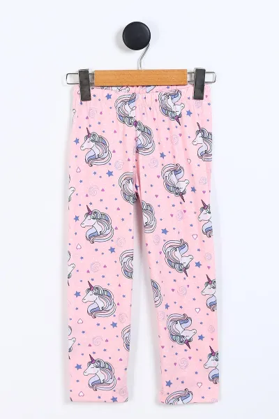 Pembe (4-12 Yaş)Kalp ve Yıldız  Baskılı Ön Düğmeli Göz Bandı Detaylı Kız Çocuk Pijama Takım 337929
