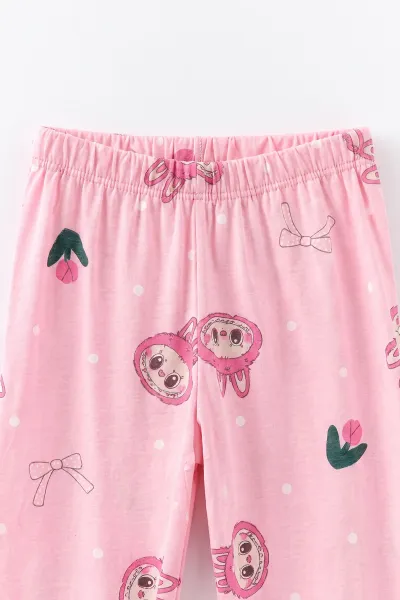 Pembe (4-12 Yaş)Karakter Desenli   Uzun Kol  Ön Düğmeli  Kız Çocuk Pijama Takım 500678