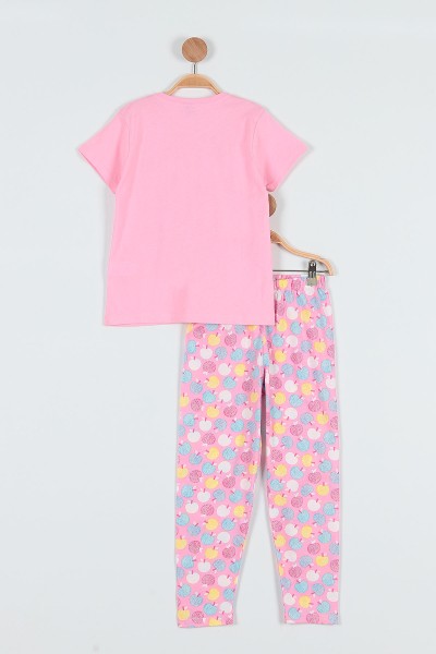 Pembe (4-6 Yaş) Elme Şekeri Baskılı Kız Çocuk Pijama takım 186843