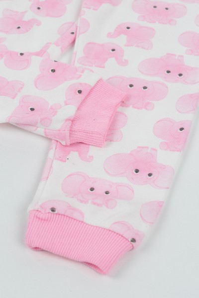 Pembe (4-6 Yaş) Fil Baskılı Kız Çocuk Pijama Takı 132846