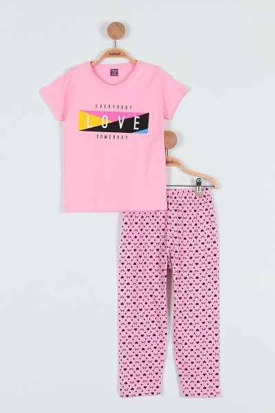 Pembe (4-6 Yaş) Love Baskılı Kız Çocuk Pijama takım 186837