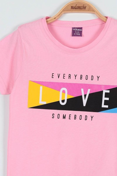 Pembe (4-6 Yaş) Love Baskılı Kız Çocuk Pijama takım 186837