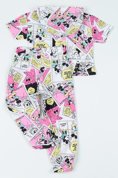 Pembe (3-8 yaş) Kapüşonlu Baskılı Kız Çocuk Pijama Takımı 108799