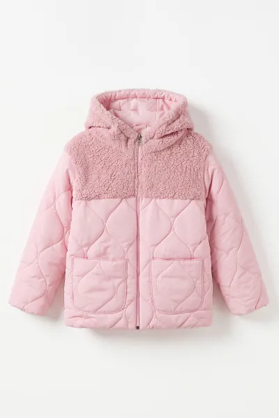 Pembe (4-8 Yaş) Kapütone Kapüşonlu Kuzu Kız Çocuk Mont 500184