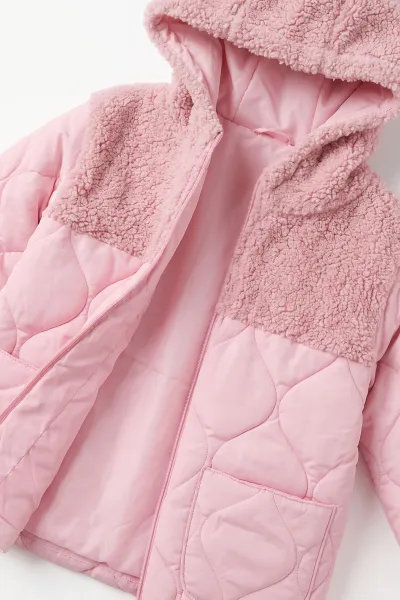 Pembe (4-8 Yaş) Kapütone Kapüşonlu Kuzu Kız Çocuk Mont 500184