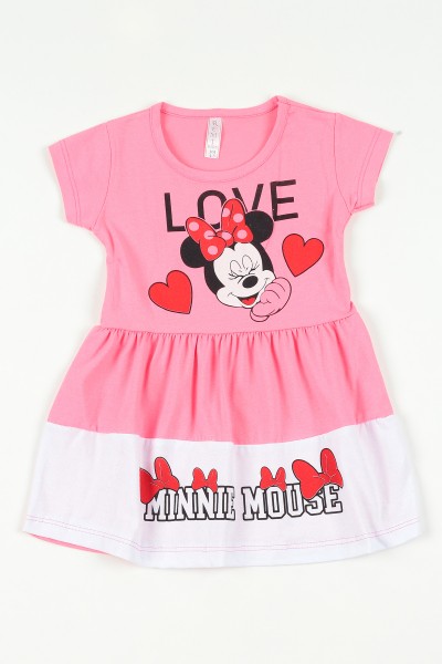 Pembe (4-8 yaş) Minnie Mouse Baskılı Beli Lastikli Kız Çocuk Elbise 108774
