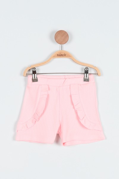 Pembe (4-8 Yaş) Papatya Nakışlı Yaka Fırfırlı Şortlu Kız Bebe Takım 191387