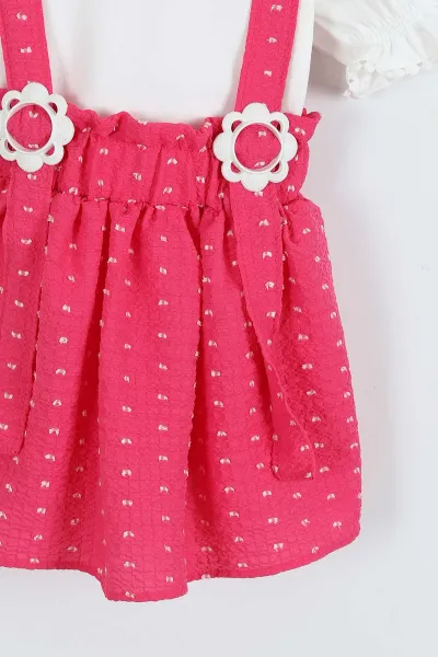 Pembe (4-8 Yaş) Papatya Tokalı Bebe Yaka Kız Çocuk Salopet Takım 276852
