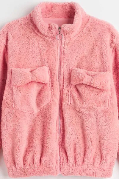 Pembe (5-11 Yaş) Cepli Peluş Kız Çocuk Hırka 498158