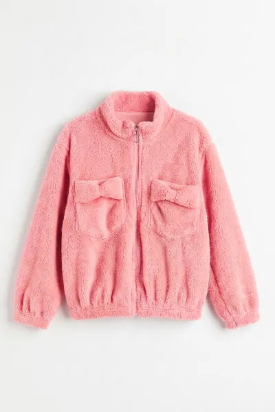 Pembe (5-11 Yaş) Cepli Peluş Kız Çocuk Hırka 498158