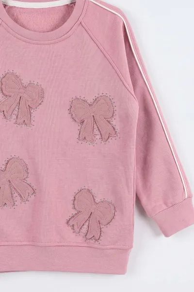 Pembe (5-12 Yaş) Kelebek Nakışlı  3 İp Şardonlu Kız  Çocuk Kışlık Takım 483166