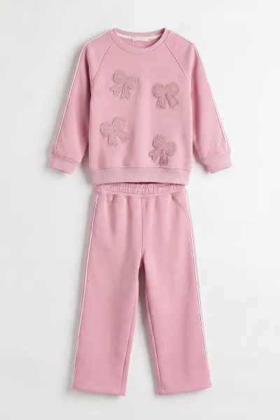 Pembe (5-12 Yaş) Kelebek Nakışlı  3 İp Şardonlu Kız  Çocuk Kışlık Takım 483166