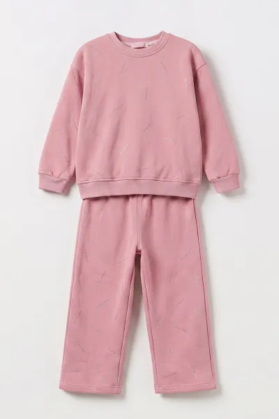 Pembe (5-12 Yaş) Şerit Taşlı   3 İp Şardonlu Kız Çocuk Kışlık Takım 478611