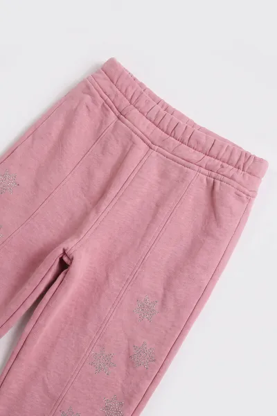 Pembe (5-12 Yaş) Taşlı Yıldız Baskılı 3 İp Şardonlu Kız Çocuk Kışlık Takım 478606