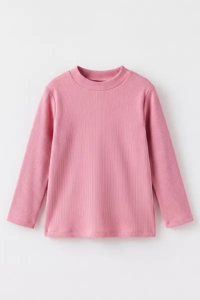 Pembe (5-12 Yaş) Yarım Balıkçı Yaka Kaşkorse  Çocuk Body Sweatshirt 495424