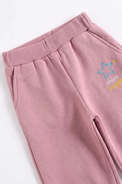 Pembe (5-12 Yaş) Yıldız Baskılı Kapüşonlu 3 İp Şardonlu Kız Çocuk Kışlık Takım 499715