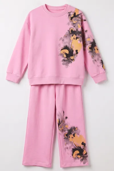 Pembe (5-12 Yaş)Batik Boyalı Modal Kumaş  Kız Çocuk 2'li Takım 490961