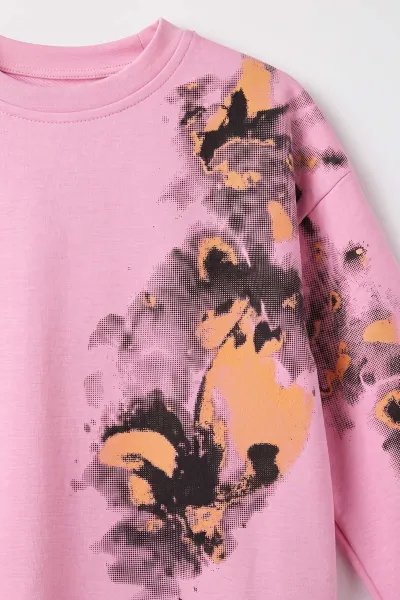 Pembe (5-12 Yaş)Batik Boyalı Modal Kumaş  Kız Çocuk 2'li Takım 490961