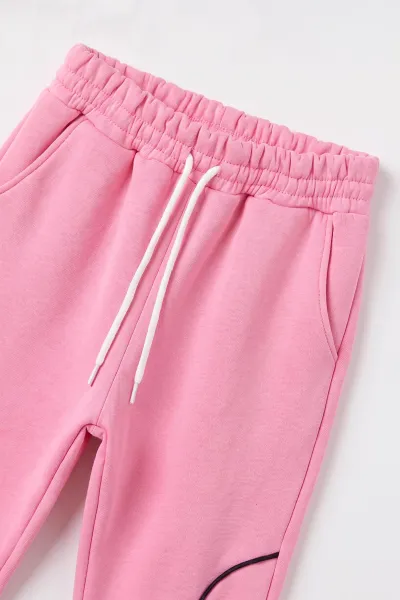 Pembe (5-12 Yaş)Karakter Baskılı Yakadan Yarım Fermuarlı 3 İp Şardonlu Kız Çocuk Kışlık Takım 498901