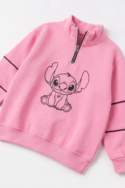 Pembe (5-12 Yaş)Karakter Baskılı Yakadan Yarım Fermuarlı 3 İp Şardonlu Kız Çocuk Kışlık Takım 498901
