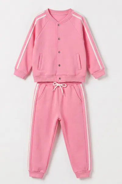 Pembe (5-12 Yaş)Kolej Ceketli 3 İp Şardonlu Kız Çocuk Kışlık Takım 498909