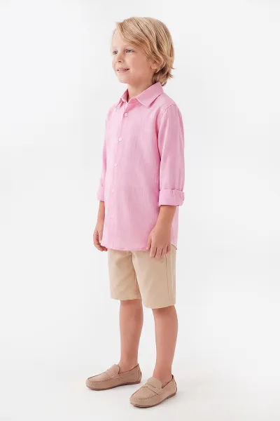 Pembe (5-12 Yaş)Uzun Kol Gömlekli Gabardin Şortlu Erkek Çocuk Takım 455448