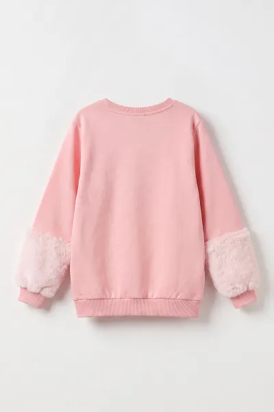 Pembe (5-13 Yaş) Kiraz Nakışlı Taşlı  İçi Şardonlu Kız Çocuk Sweatshirt 483262
