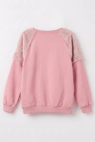 Pembe (5-13 Yaş) Love Taş Baskılı  Peluşlu İçi Hafif   Şardonlu Kız Çocuk Sweatshirt 489283
