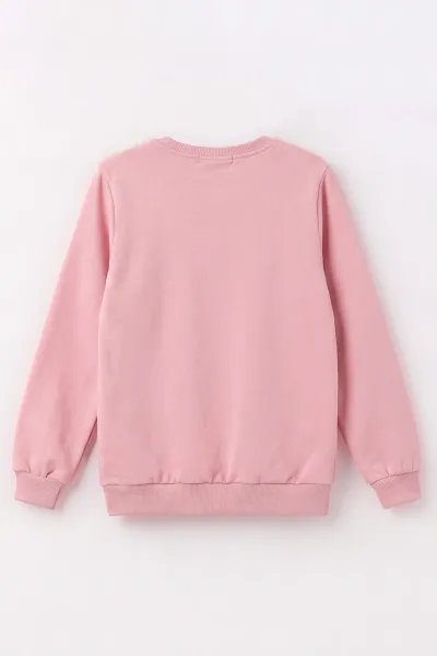 Pembe (5-13 Yaş) Önü Yıldızlı  Peluşlu İçi  Hafif   Şardonlu Kız Çocuk Sweatshirt 489287