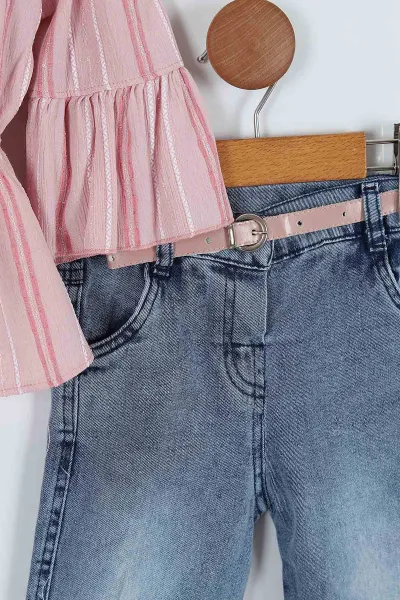 Pembe (5-8 Yaş) Belden Lastikli Kol Pliseli Kız Çocuk Takım 263660