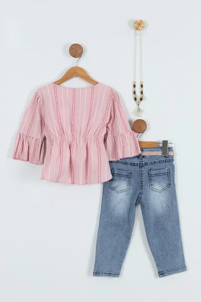 Pembe (5-8 Yaş) Belden Lastikli Kol Pliseli Kız Çocuk Takım 263660
