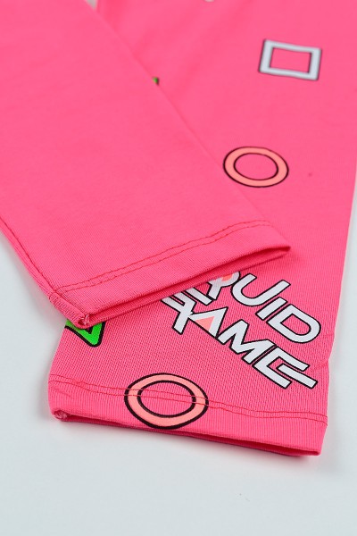 Pembe (5-8 yaş) Beli Lastikli Baskılı Kız Çocuk Tayt 105421
